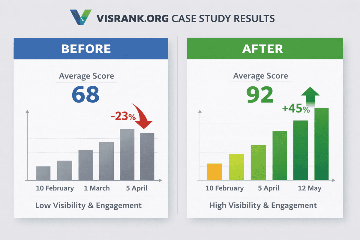 Wellington dental clinic SEO score improvement chart — before and after VisRank audit