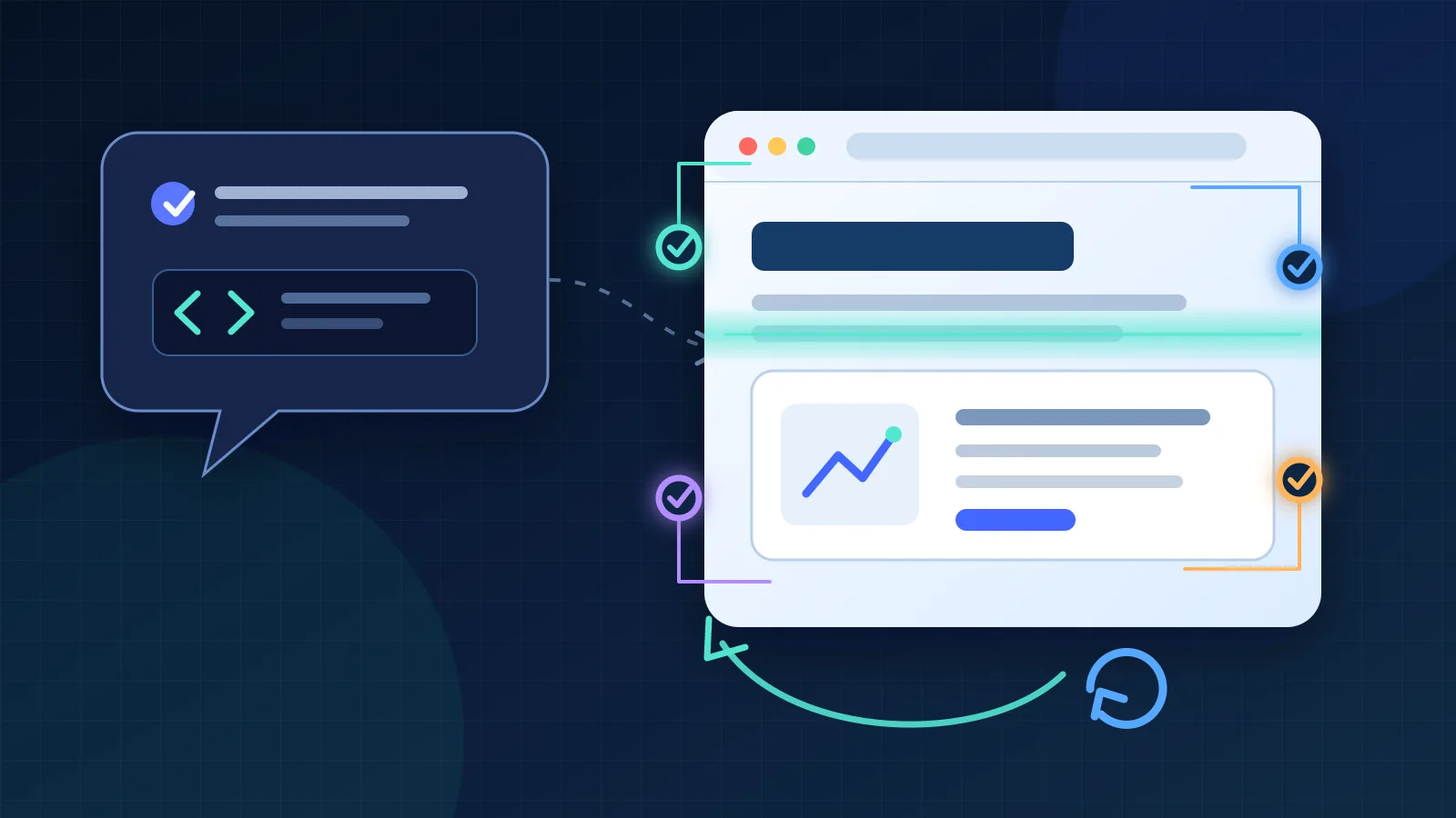 Editorial diagram contrasting an AI chat suggestion with a measured website audit and repeat verification loop